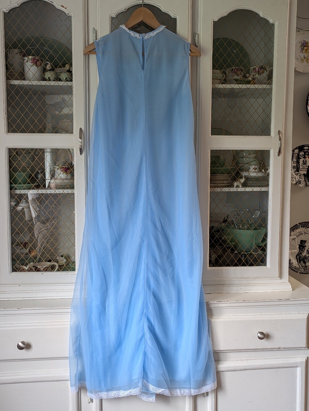 🩵VTG 60s Periwinkle Blue Sheer Long Nightgown Sleepwear Bombshell Pinup Style - Picture 7 of 9